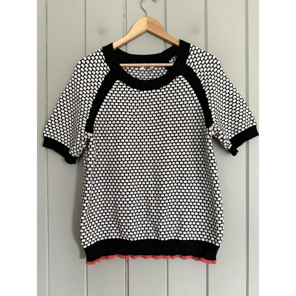 Anthropologie Black and White Textured Short-Sleeve Sweater